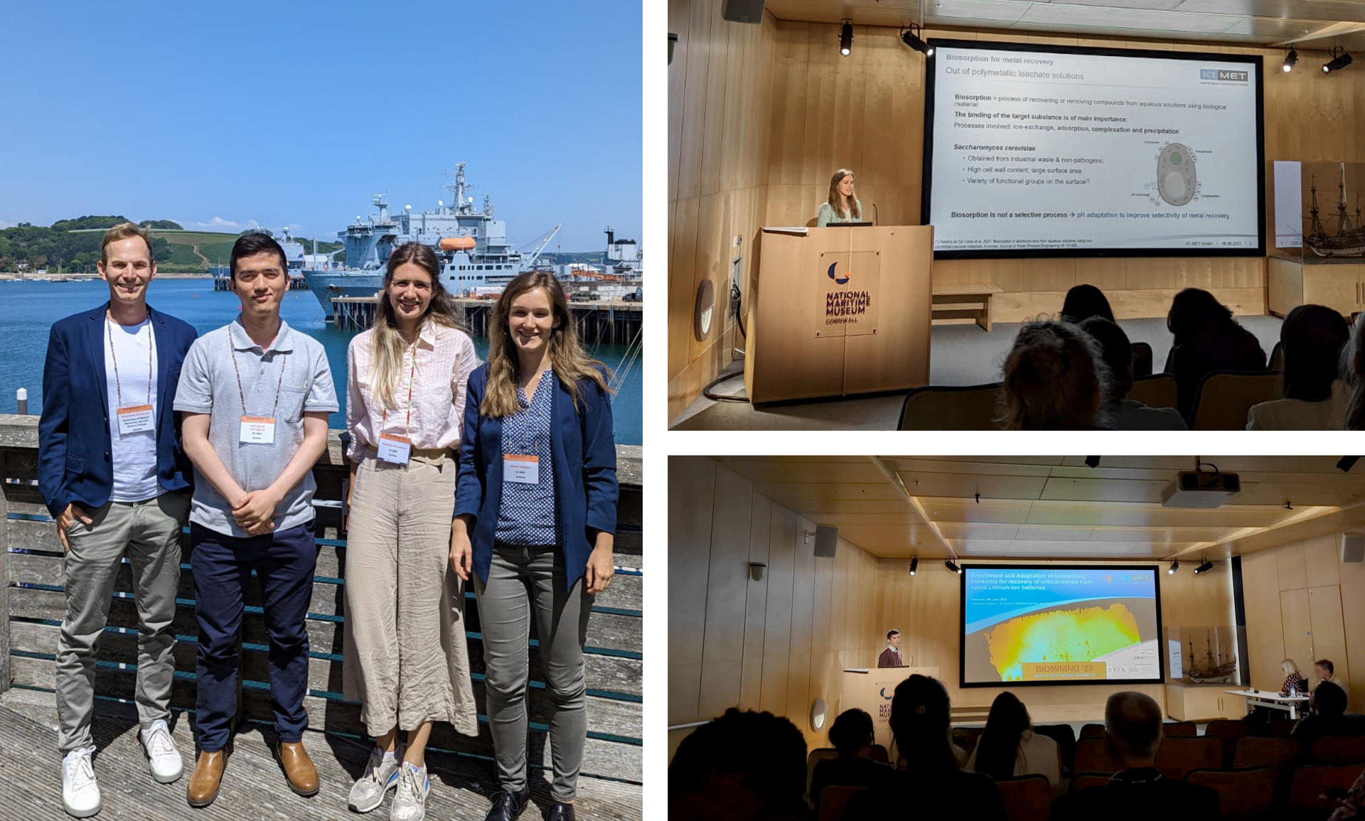 Left picture from left to right: Klemens Kremser (BOKU), Lalropuia Lalropuia (K1-MET), Rebeka Frueholz (K1-MET) and Anna Sieber (K1-MET); picture on the top right corner: presentation of Anna Sieber; picture on the bottom right corner: presentation of Lalropuia Lalropuia