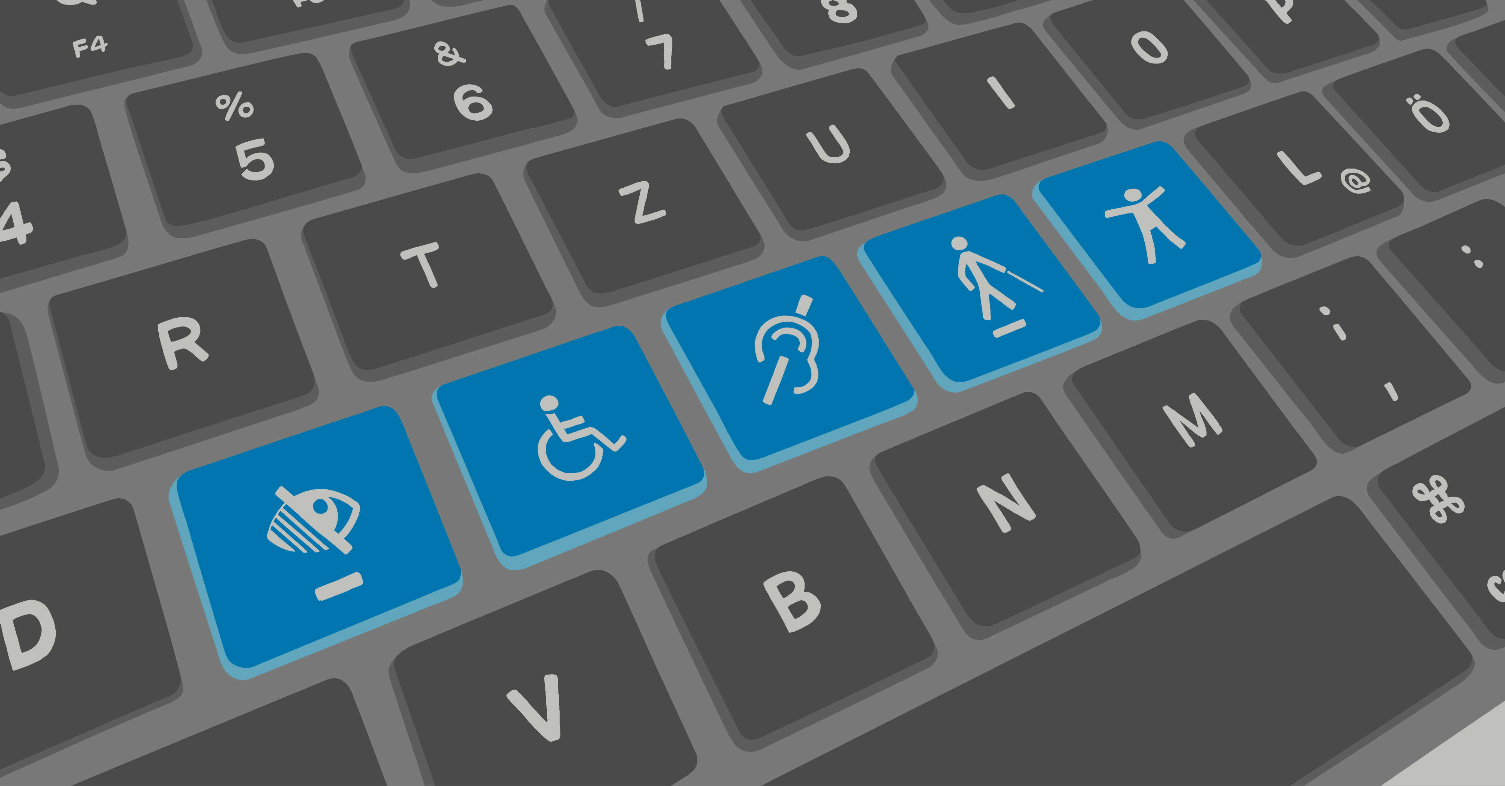 Digitale Barrierefreiheit: Tastatur mit Symbolen für die unterschiedlichen Barrieren